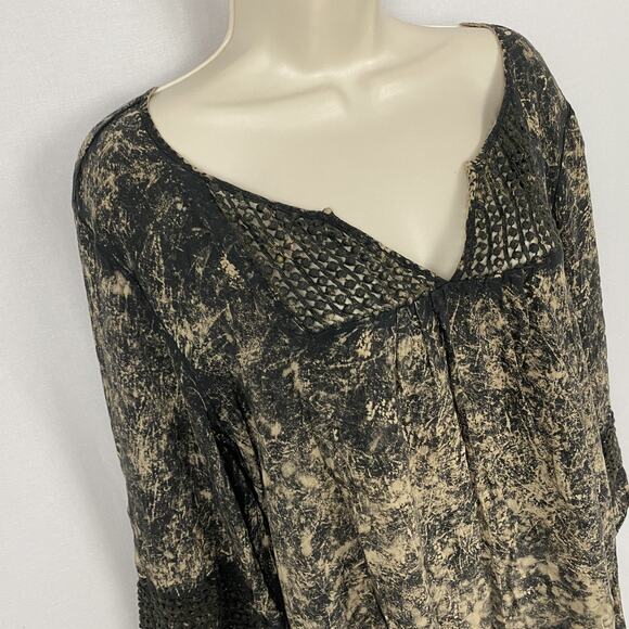 One World Blouse Womens 2X Black Beige Boho Crochet Trim Fairy Grunge Neutral - Picture 3 of 15